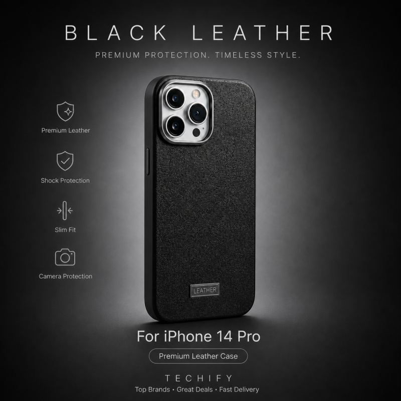 iPhone 14 Pro Black Leather Case