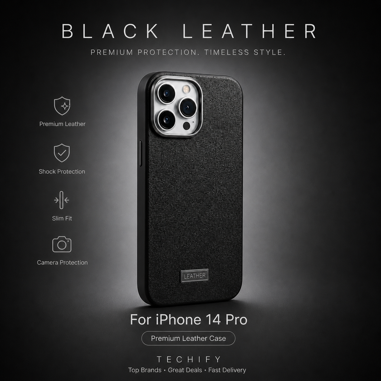 iPhone 14 Pro Black Leather Case – iPhone | Techify